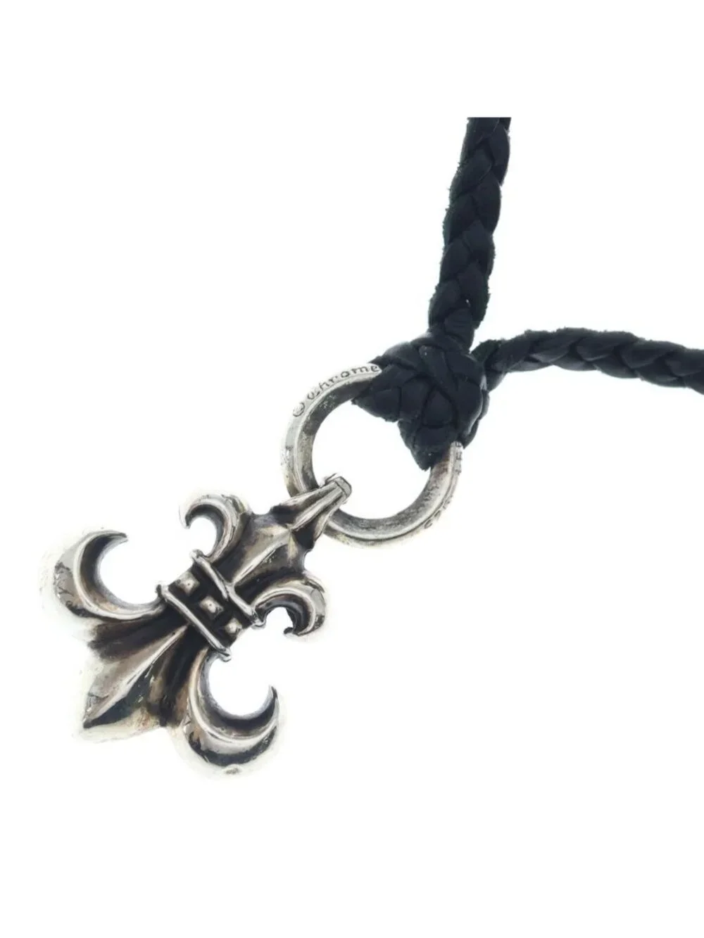 Chrome Hearts BS Fluer BC BS Flare Leather Blade Bolo Chip Necklace Black Silver